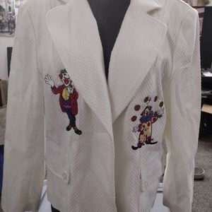 Rare Vintage Womens RQT embroidered Clown Blazer Jacket Sz 16 One Of A Kind